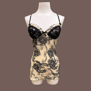APT.9 Slip Dress | Lace Floral Cream Black | Size L | Vintage